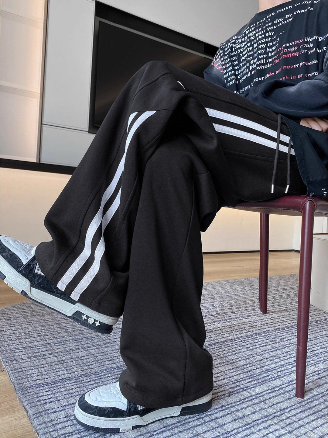 Men's Plus Size Striped Wide-Leg Casual Pants