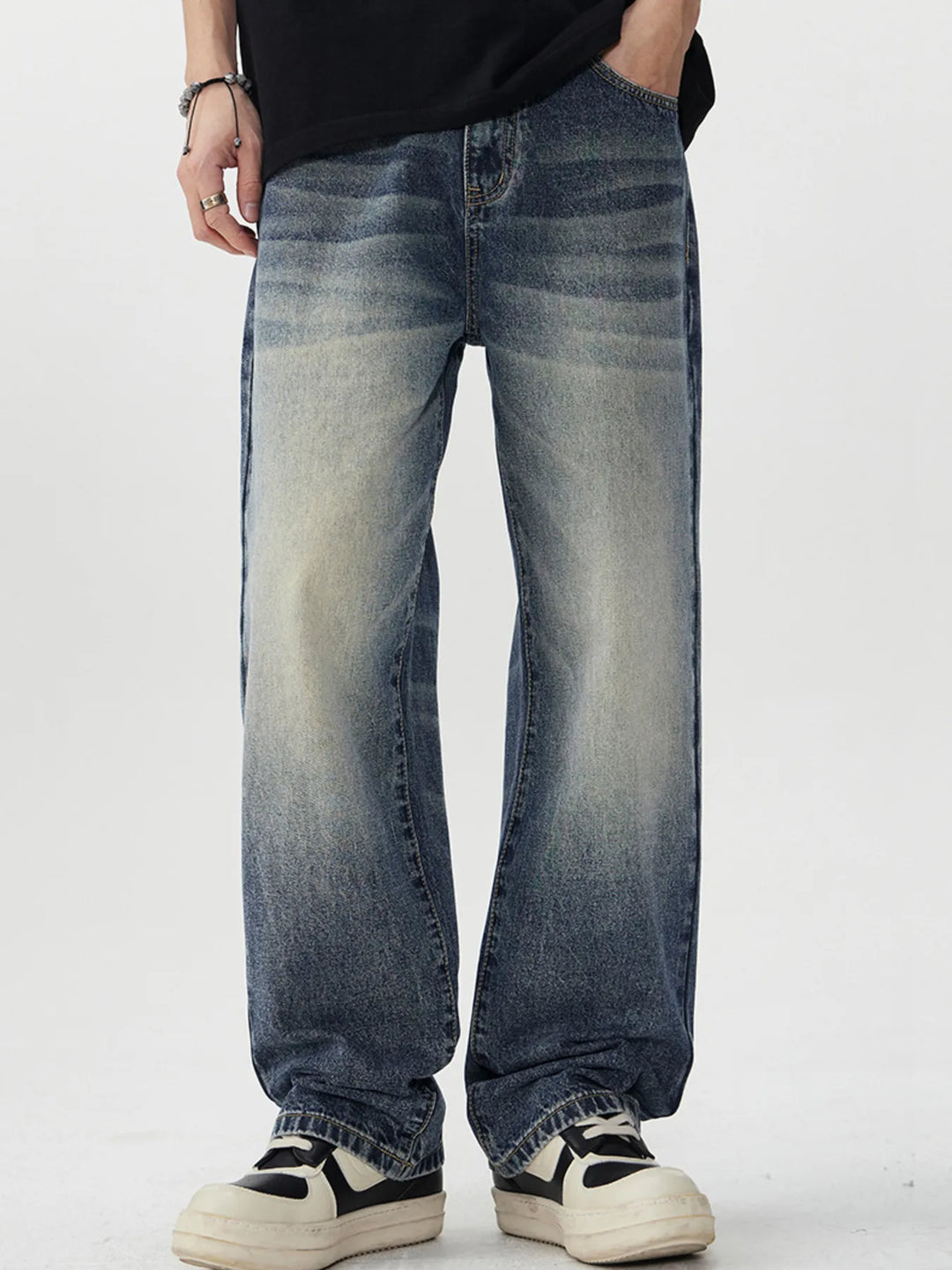 Men's Vintage Wash Wide Leg Jeans