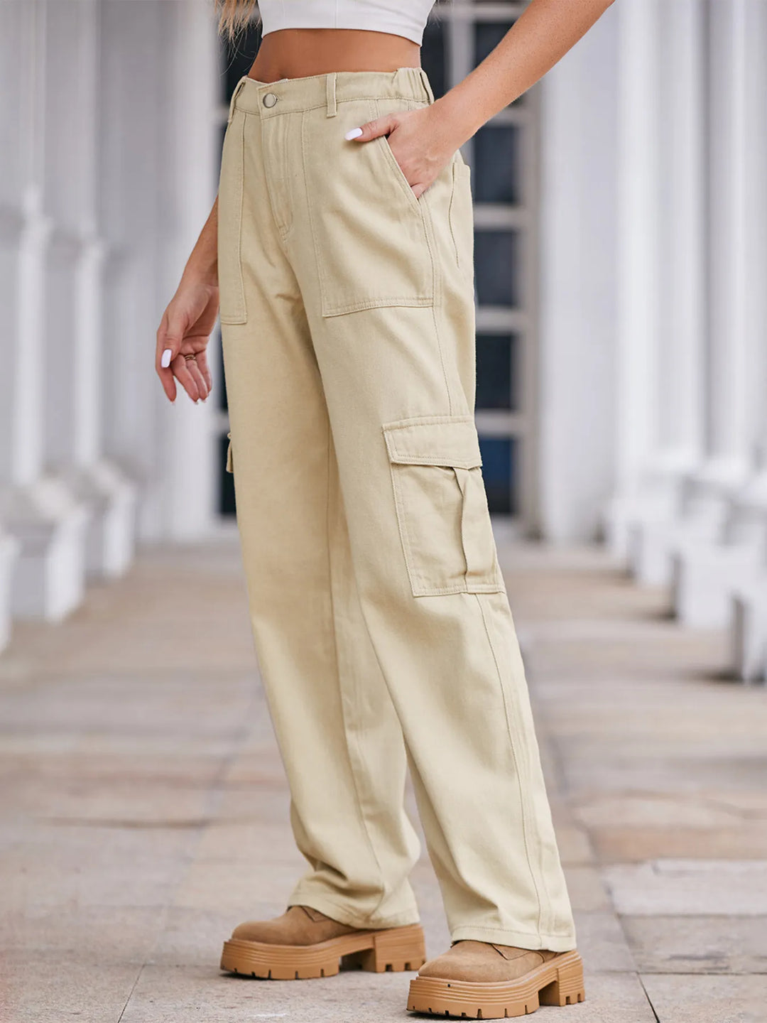 High-Waisted Cargo Jeans