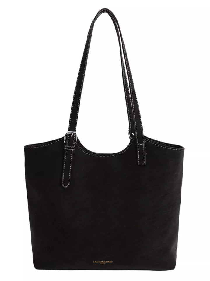 Solid Color Handbag with Plush Charm