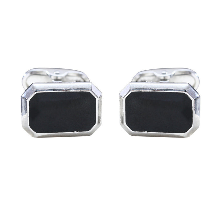 European And American Round Geometric Black Gemstone Cufflinks