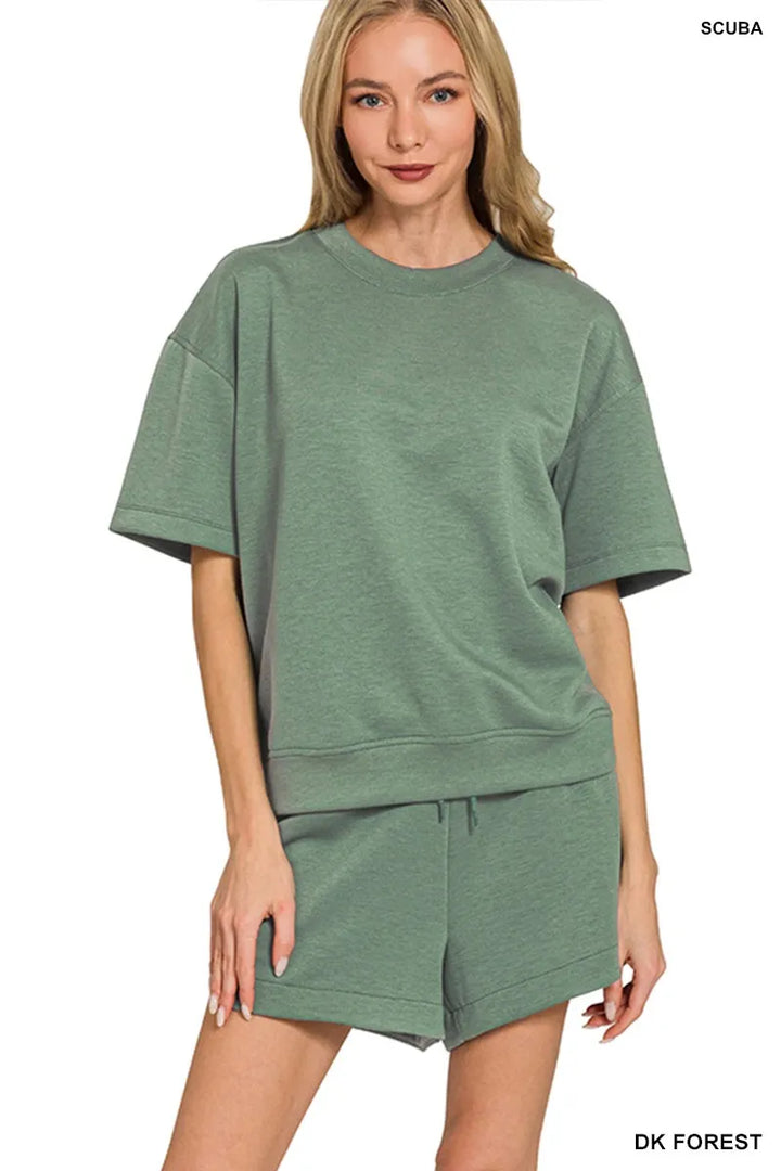 Zenana Scuba Short Sleeve Top & Shorts Set