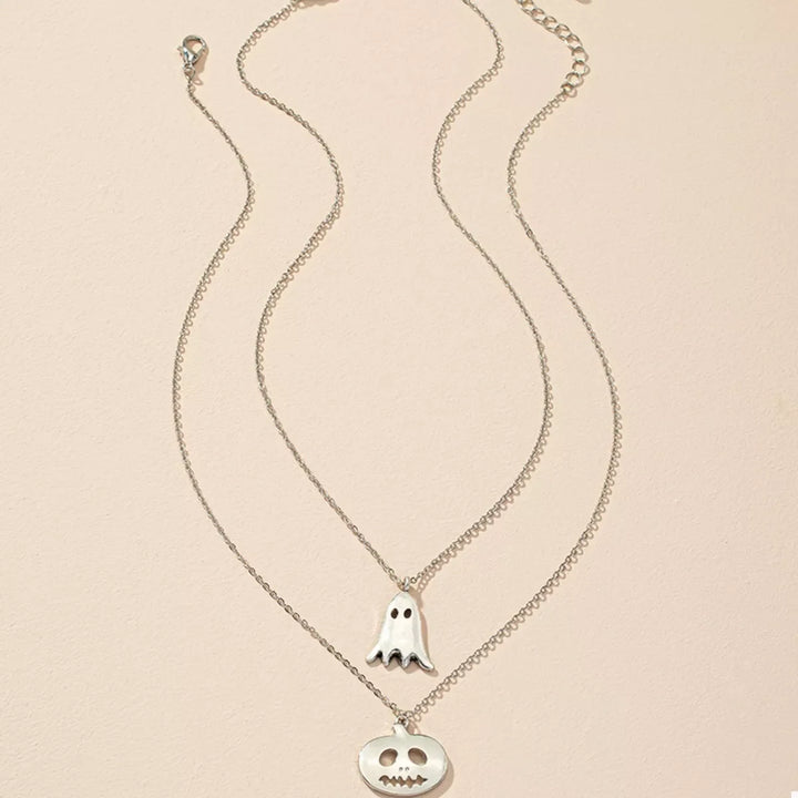 2 Piece Halloween Ghost & Pumpkin Pendant Necklace
