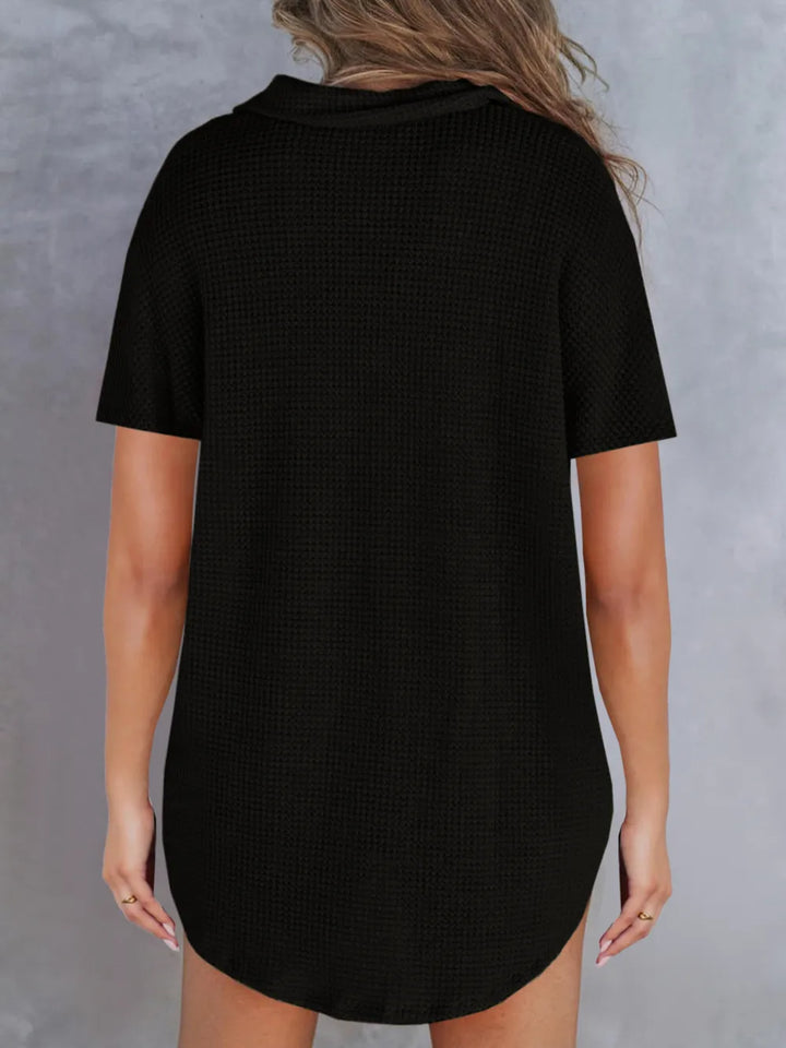 Waffle-Knit Short Sleeve Polo Shirt