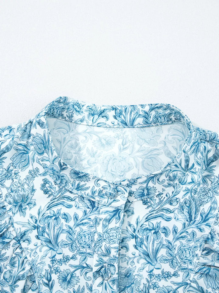 Floral Button Up Puff Sleeve Shirt
