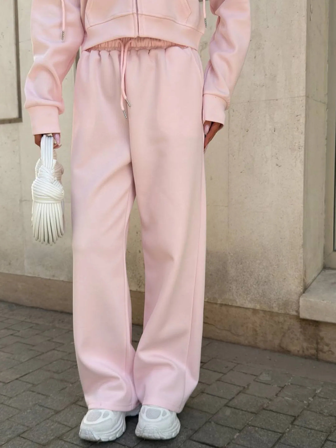 Zip Up Drawstring Hoodie and Pants Set