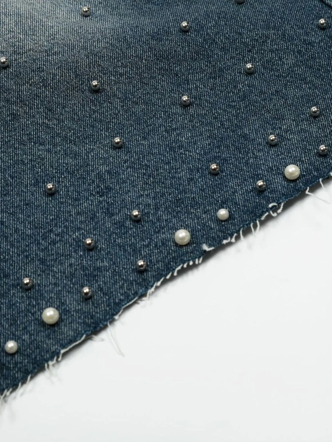 Men's Pearl Embellished Wide Leg Denim Shorts