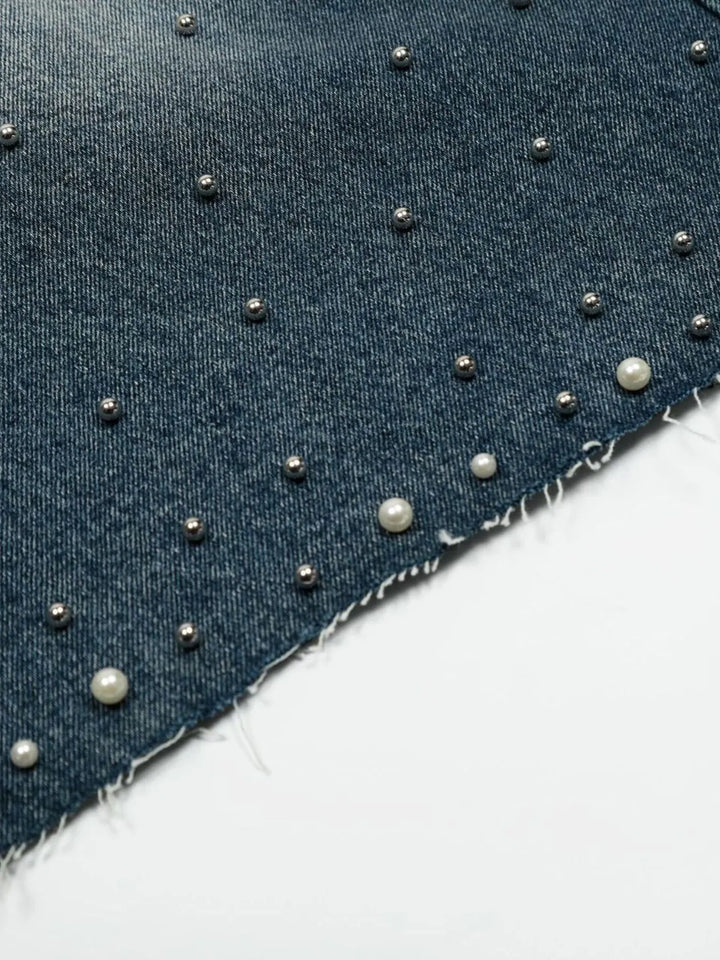 Men's Pearl Embellished Wide Leg Denim Shorts