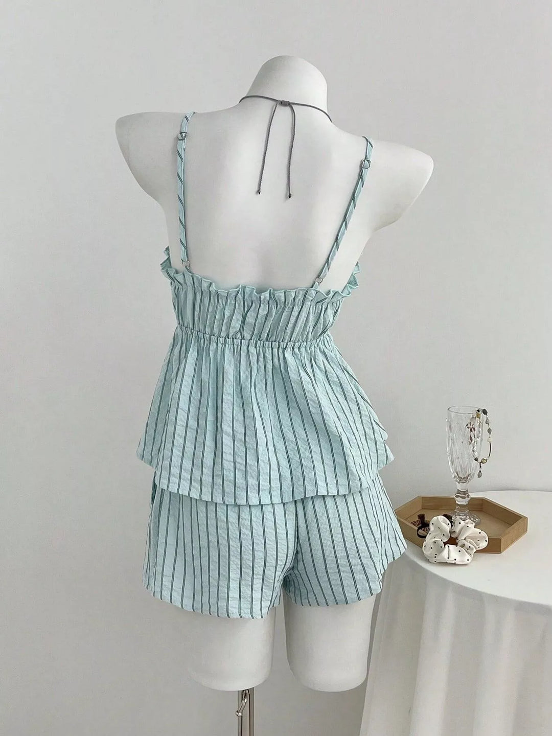 Tie Front Striped Cami and Shorts Set