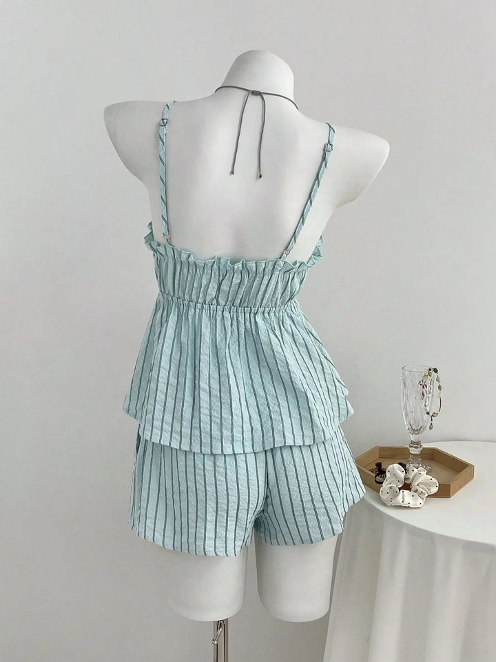 Tie Front Striped Cami and Shorts Set