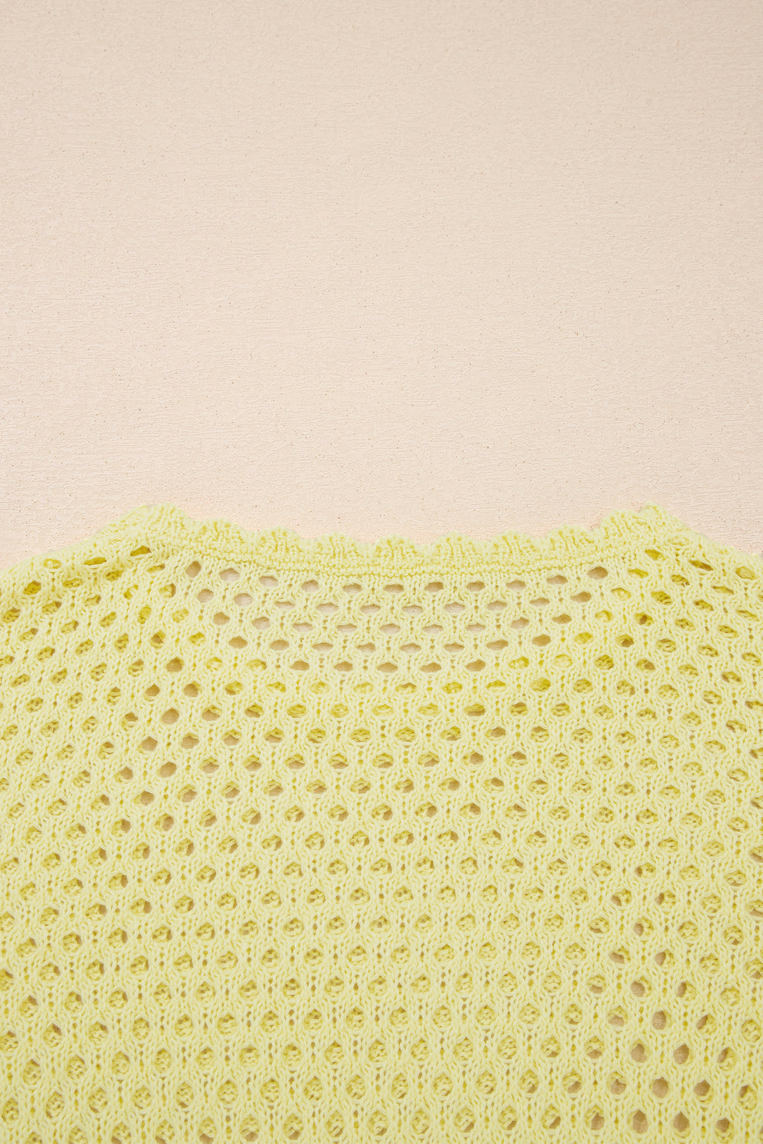 Yellow Cream Scalloped Trim Hollow Out Knit Long Sleeve Top
