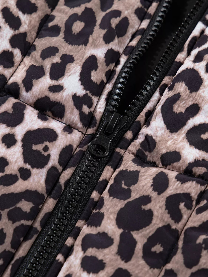 Leopard Quilted Full Zipper Casual Puff Vest