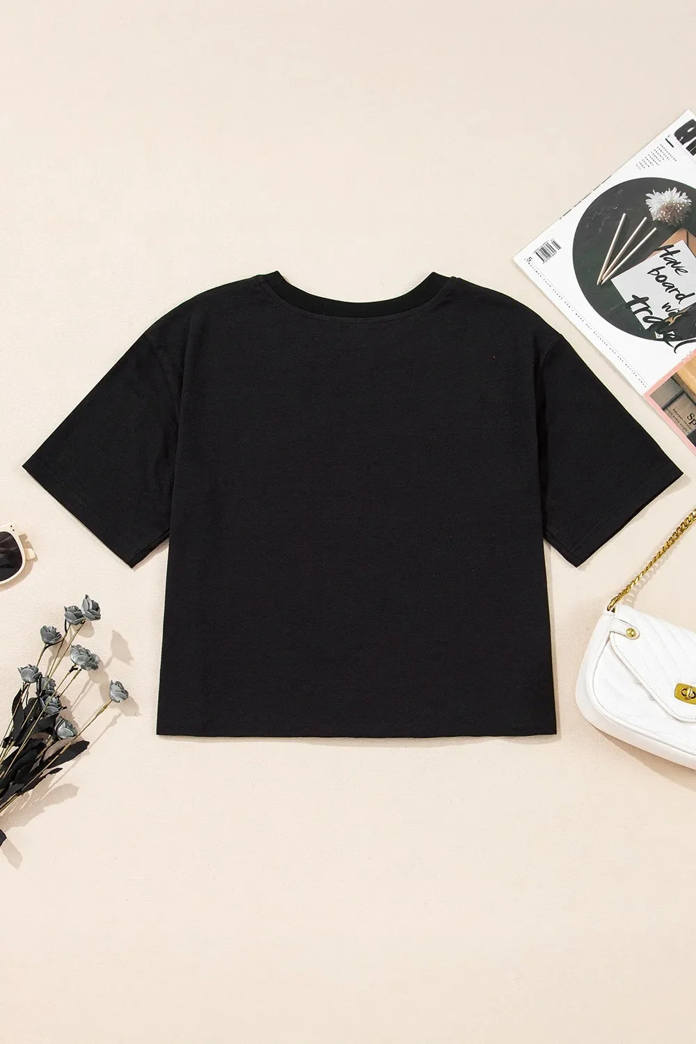 Checkered Peace Sign Round Neck T-Shirt