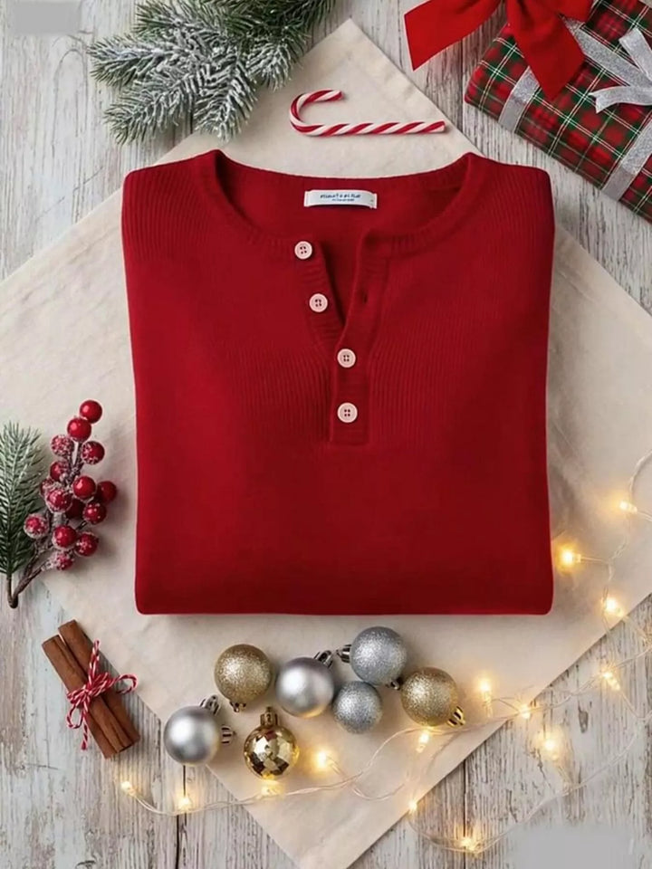 Full Size Half Button Long Sleeve Knit Top Plus Size