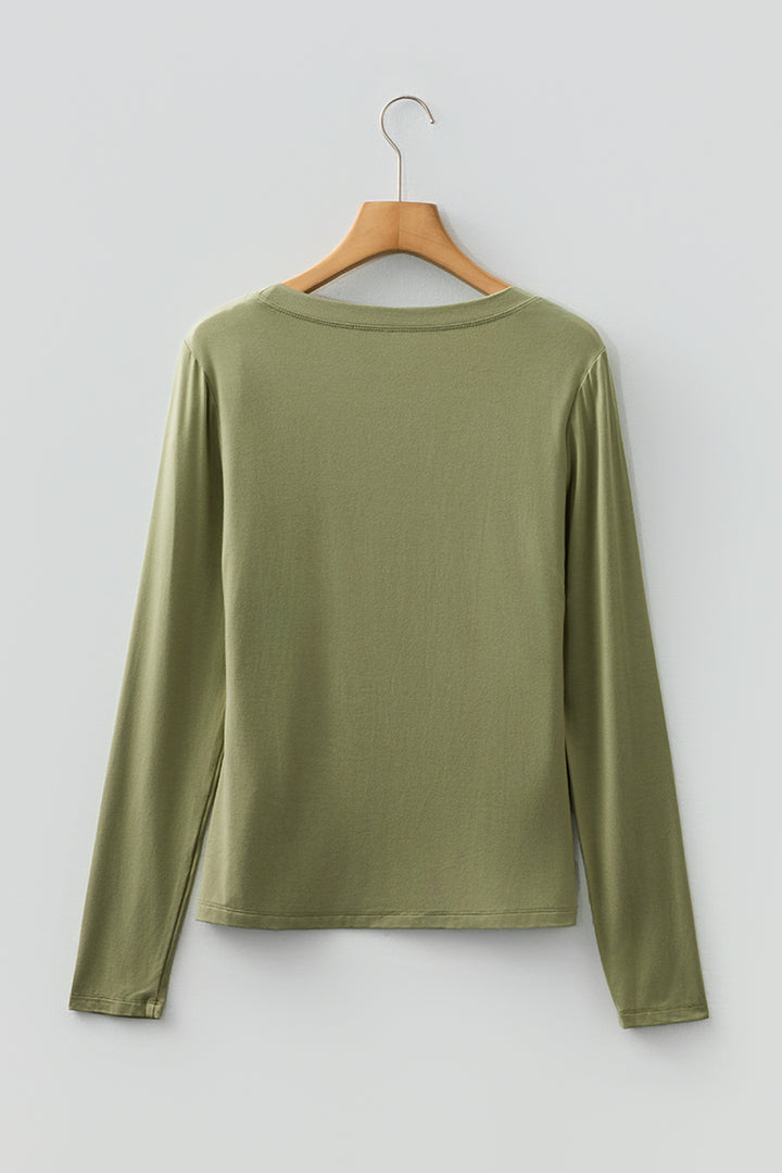 Laurel Green Solid Color Long Sleeve Fitted Top