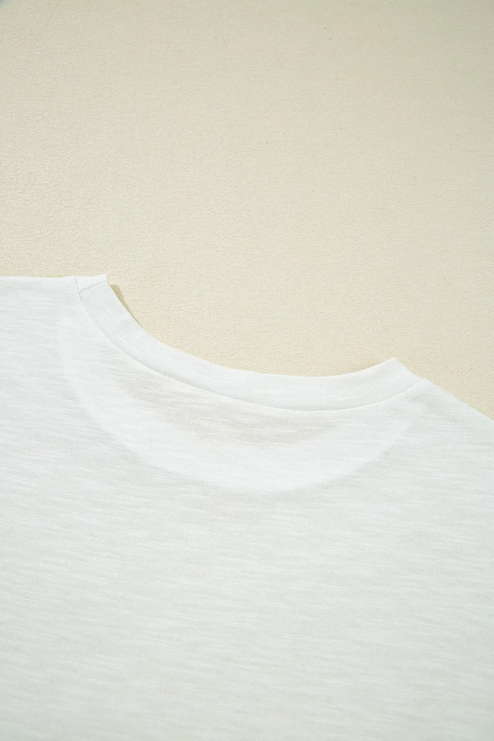 Lace Patchwork Cap Sleeve Round Neck T Shirt