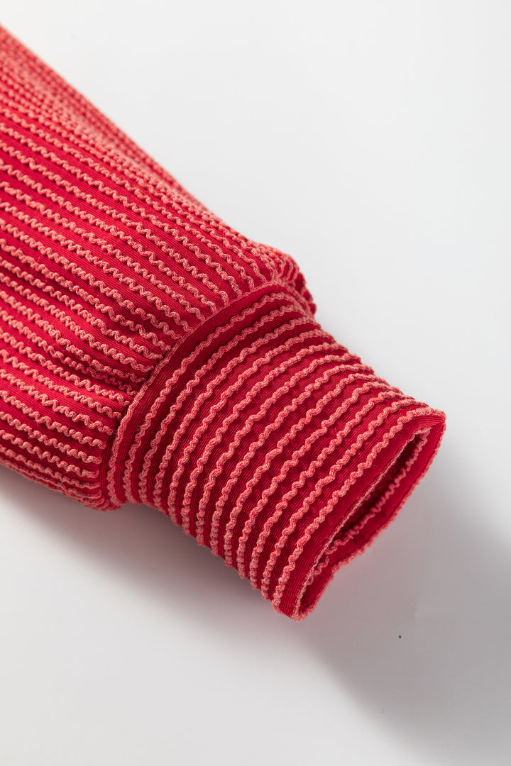 Racing Red Twisted Rib Outlined Merry Letter Graphic Loose Long Sleeve Top