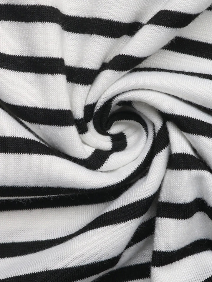 Striped Notched Short Sleeve T-Shirt