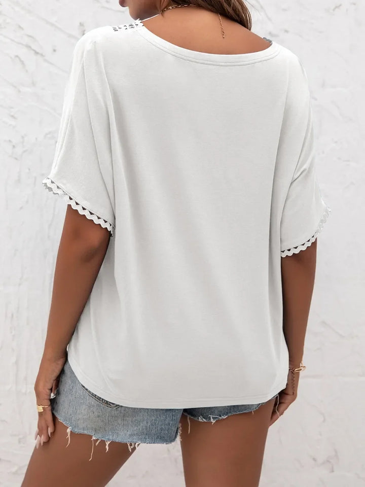 Ivy Lane Lace Detail V-Neck T-Shirt