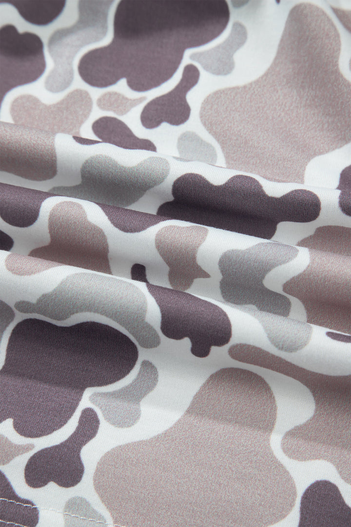Khaki Abstract Camo Elastic Waist Drawstring Mini Skort