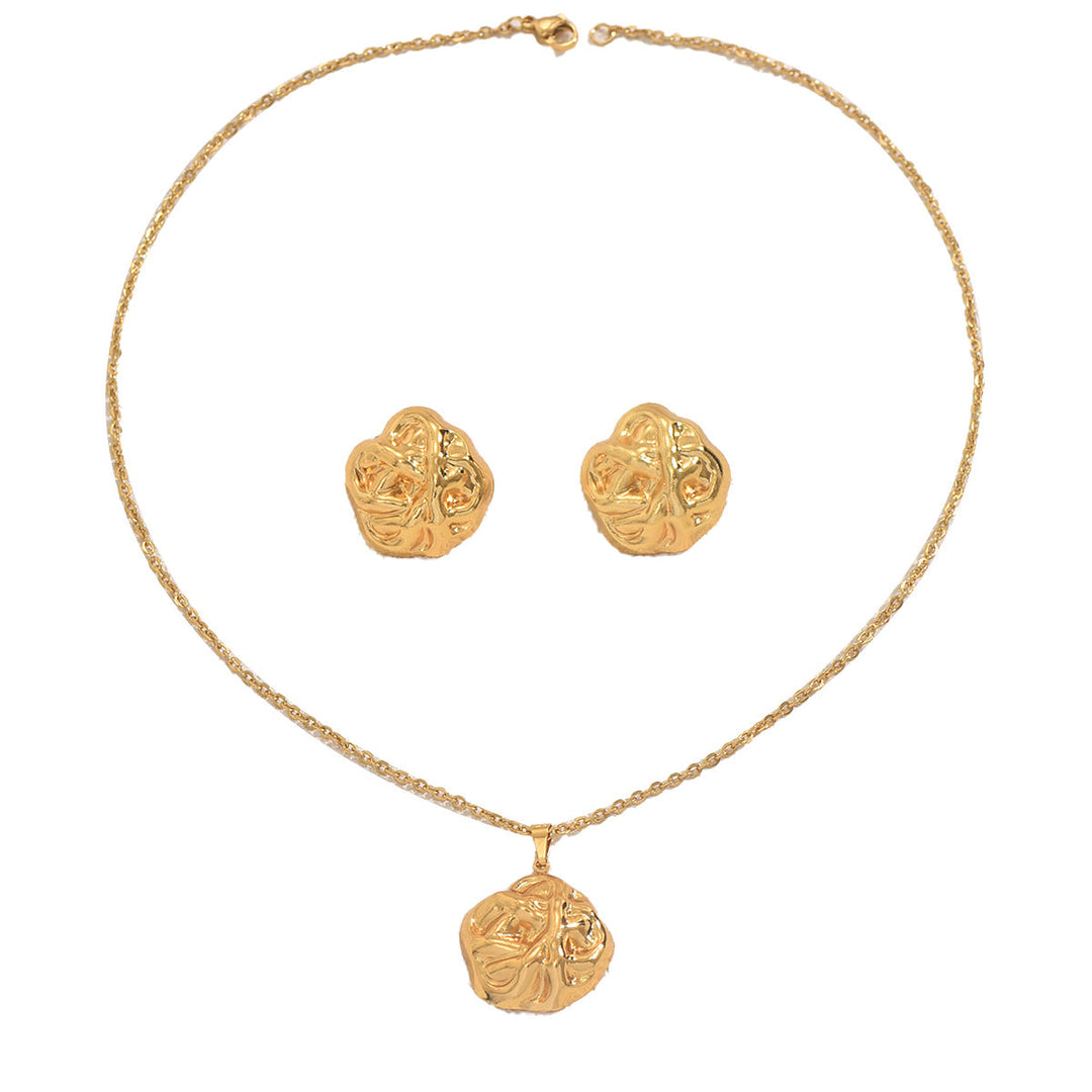Cross-border European American Women Jewelry Set, Unique Wrinkle Metal Geometric Design Matching Necklace & Versatile Premium Texture Earrings