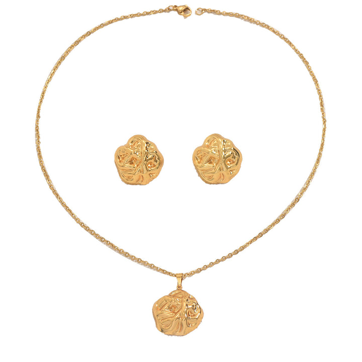 Cross-border European American Women Jewelry Set, Unique Wrinkle Metal Geometric Design Matching Necklace & Versatile Premium Texture Earrings