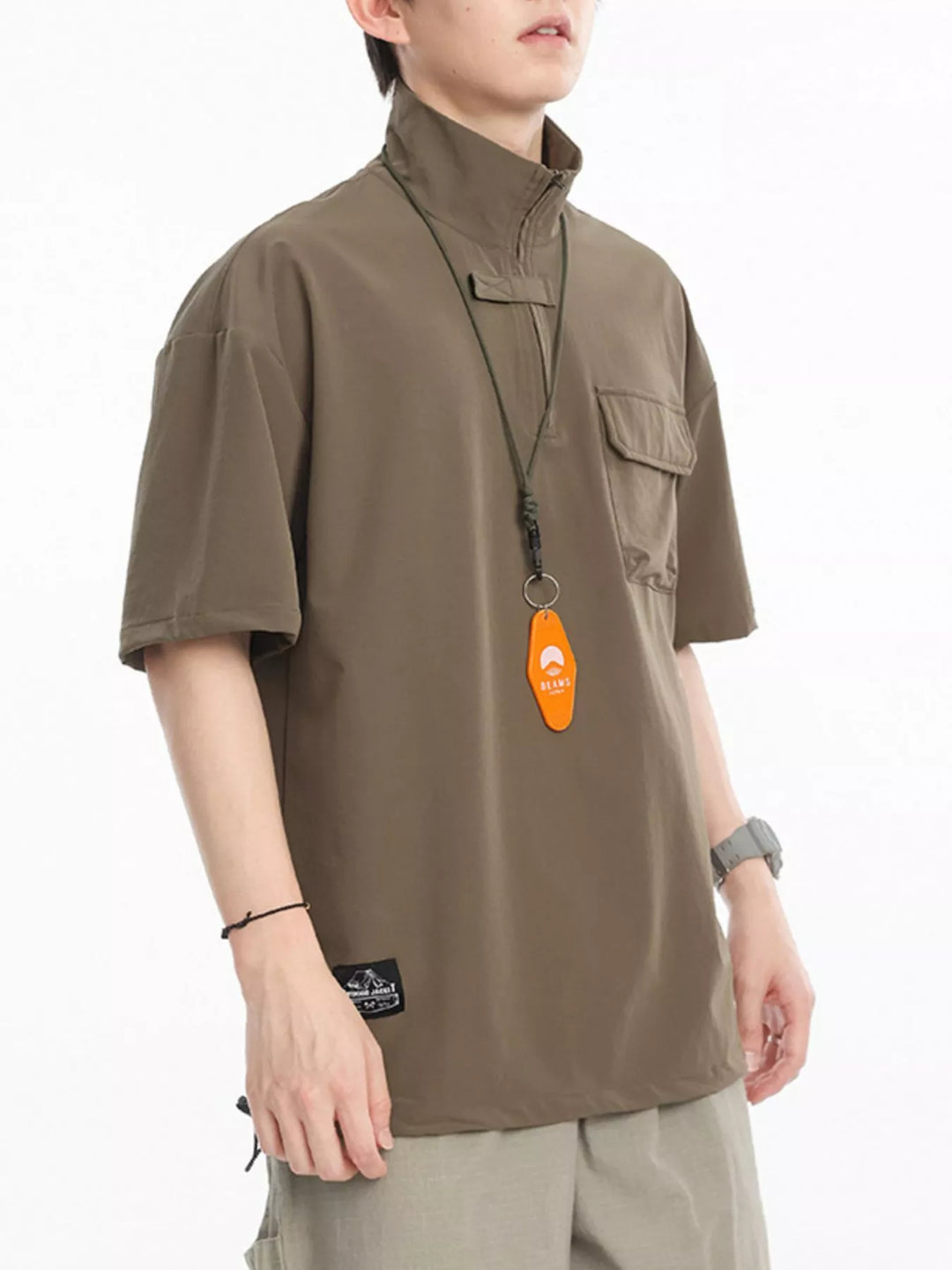 Men's Plus Size Half-Zip Half Sleeve Top