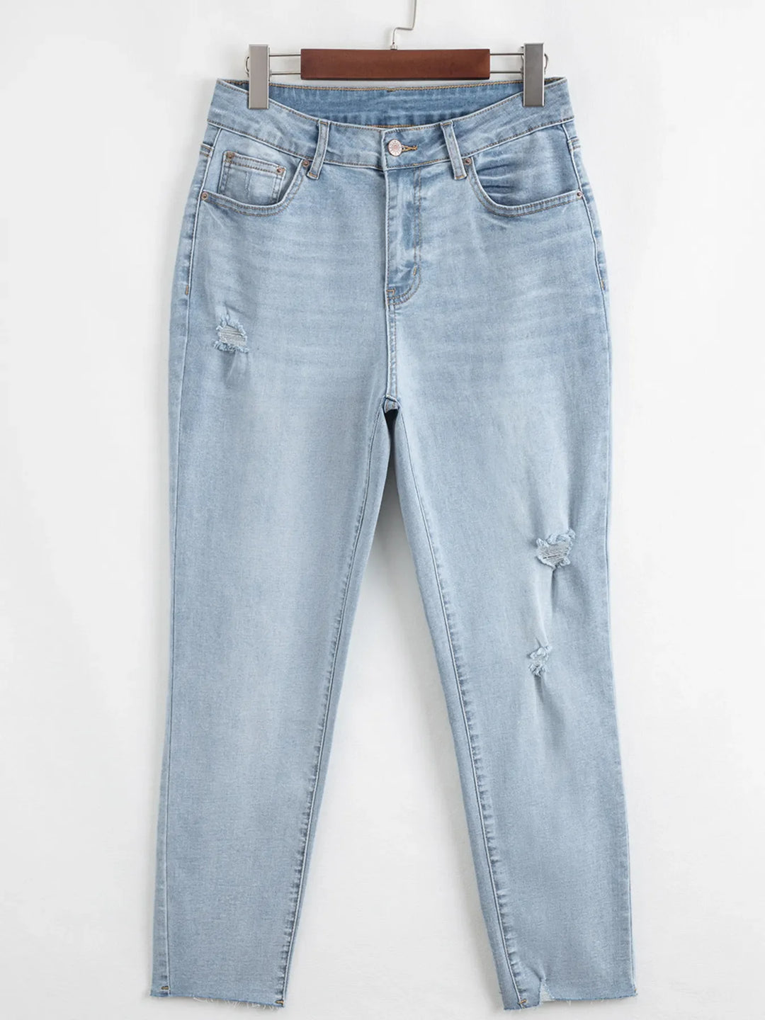 Mid Rise Ankle-Length Distressed Skinny Jeans