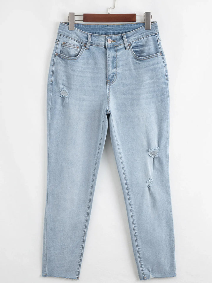 Mid Rise Ankle-Length Distressed Skinny Jeans