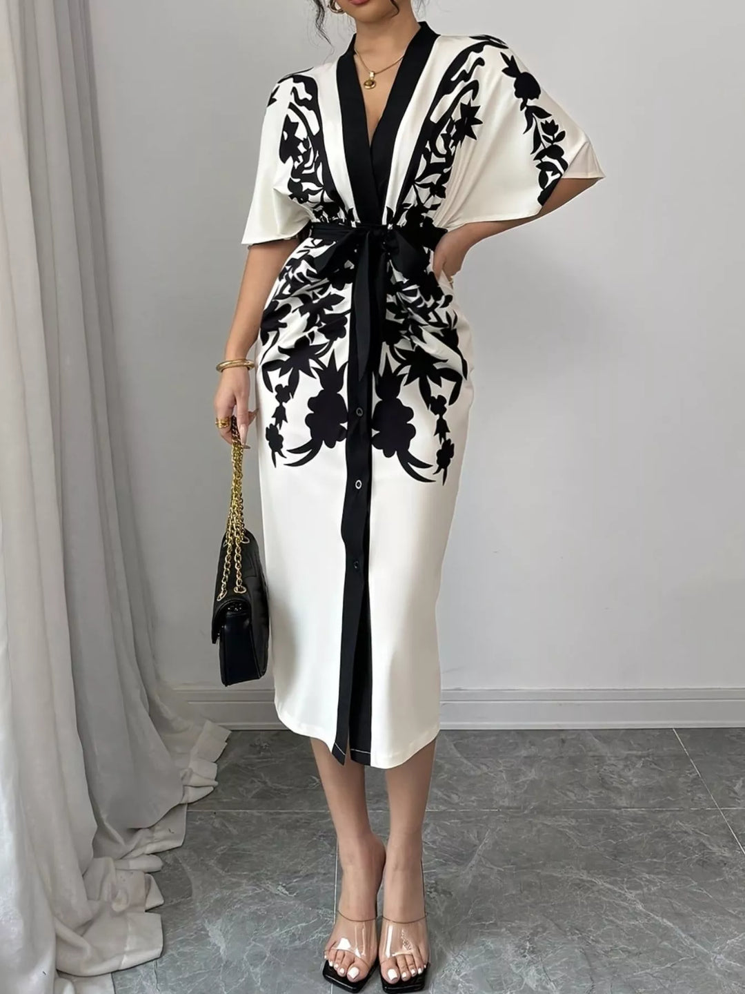 Button Front Half Sleeve Dress