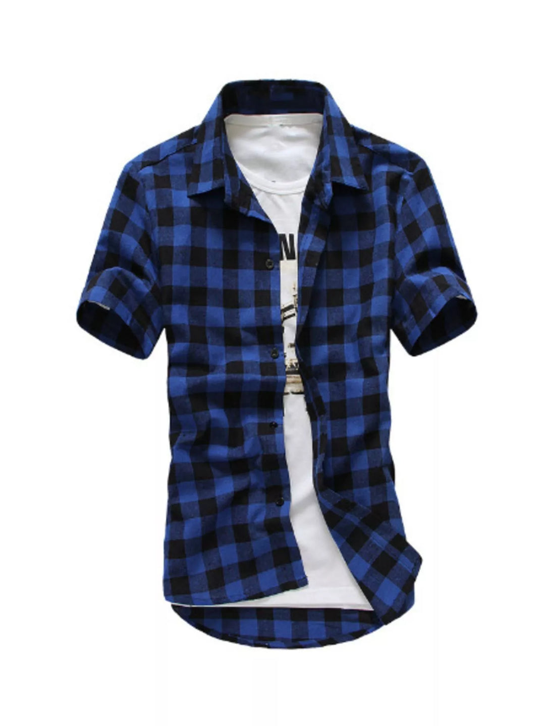 Men's Plus Size Casual Short Sleeve Plaid Shirt