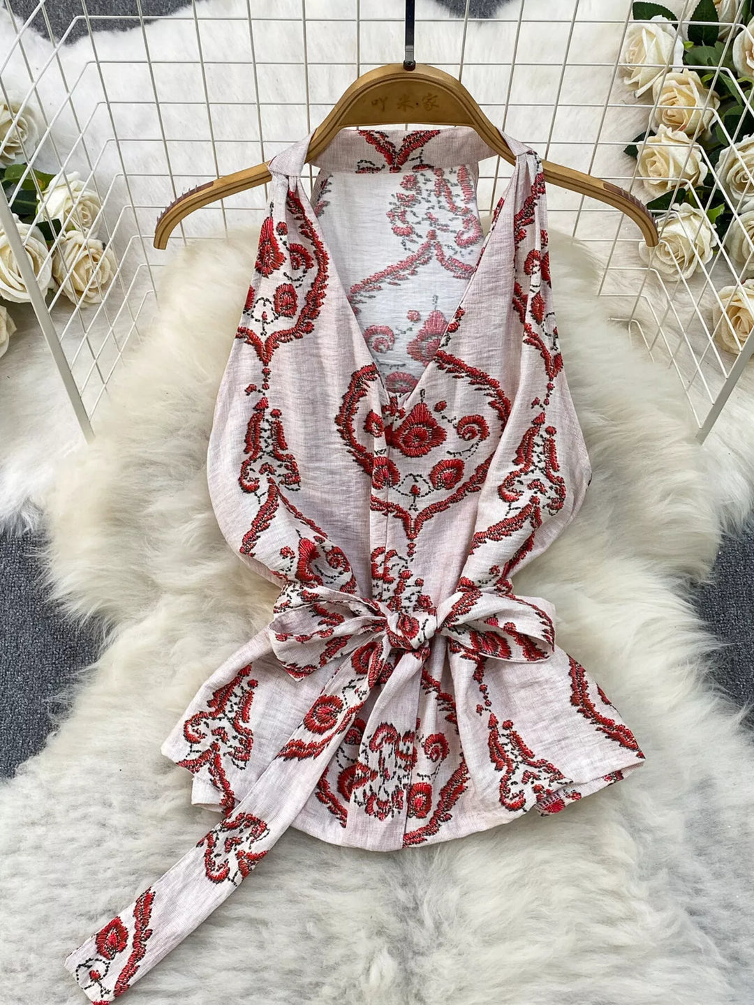Printed Sleeveless Top and Wide Leg Pants Set