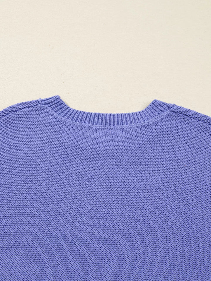 Plus Size Striped Trim Drop Shoulder Knit Loose Sweater