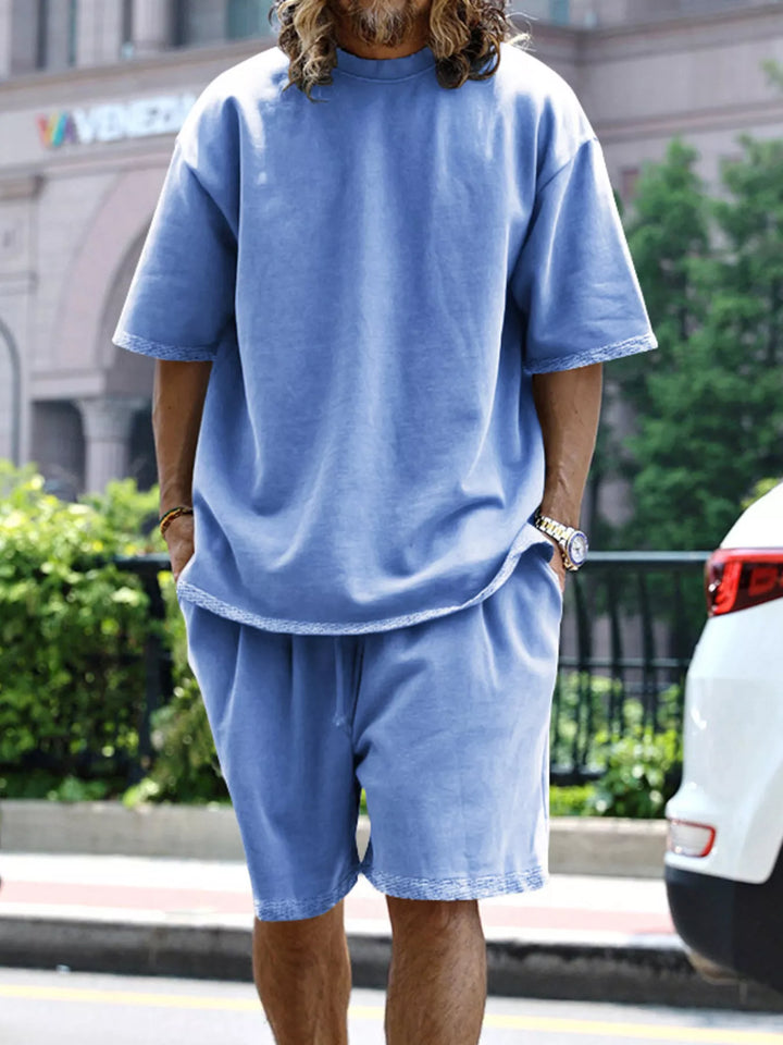 Men's Full Size Relaxed Fit T-Shirt & Shorts Set Plus Size