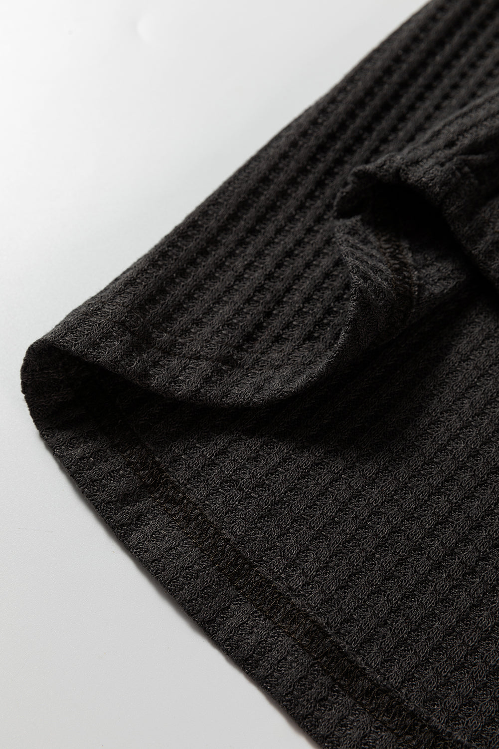 Carbon Grey Waffle Knit Patchwork Half Zipped Casual Sweatshirt