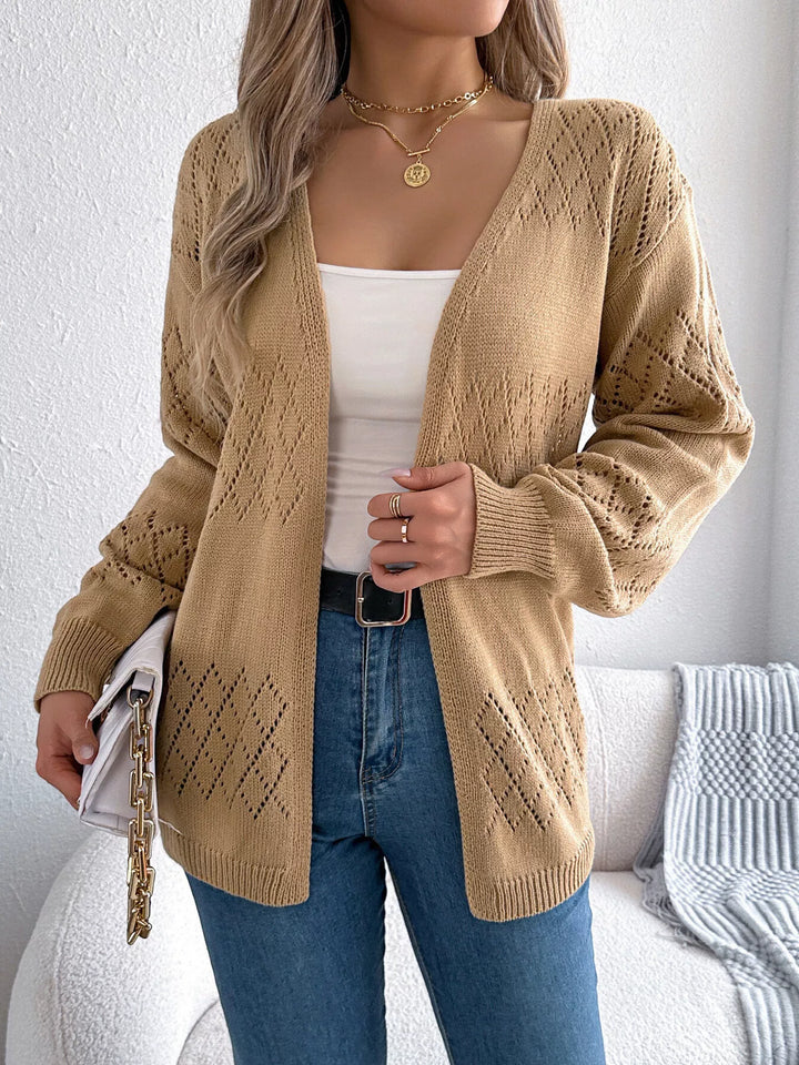 Openwork Open Front Long Sleeve Cardigan