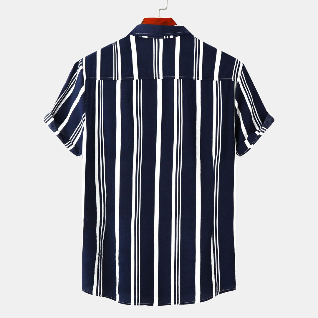 Men's Plus Size Striped Short Sleeve Button-Down Shirt
