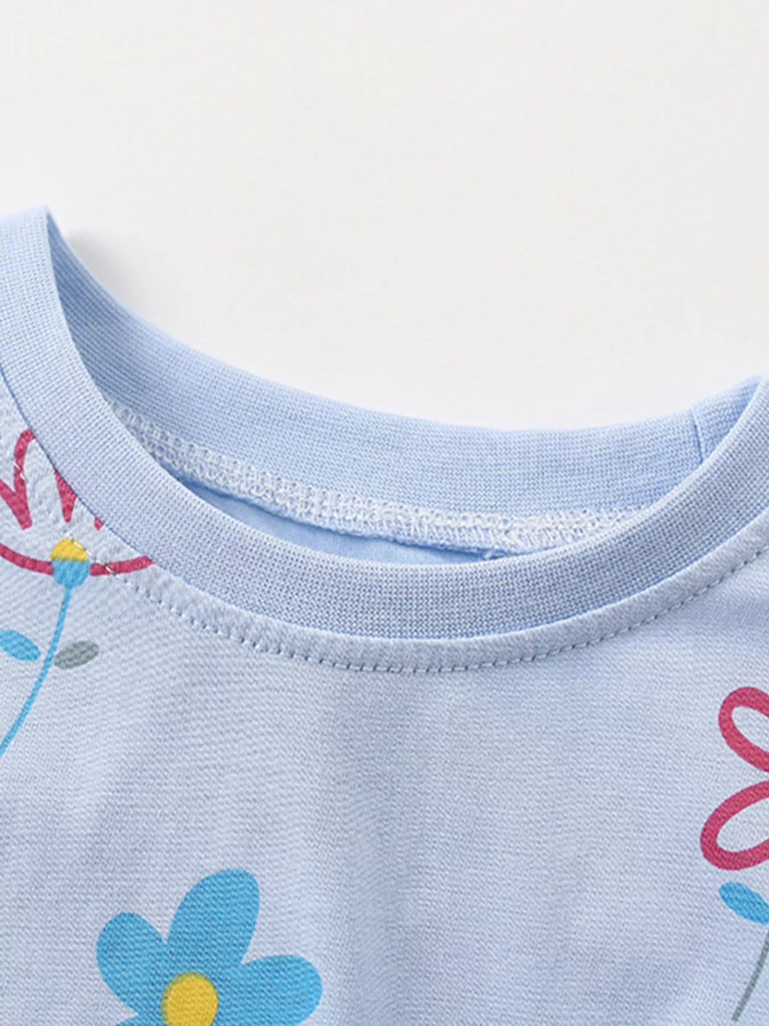 Children's Floral Print Round Neck Top and Shorts Set