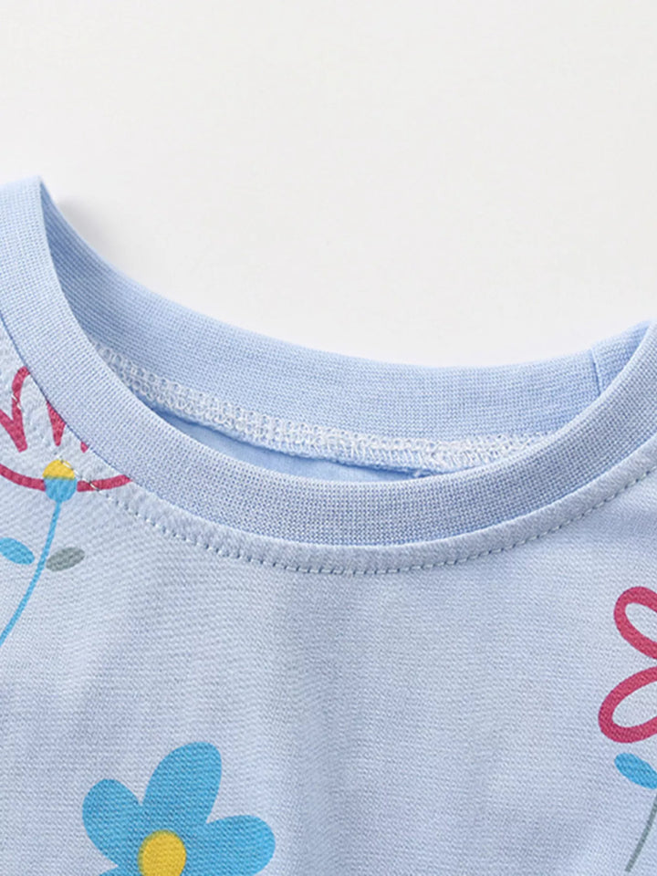 Children's Floral Print Round Neck Top and Shorts Set