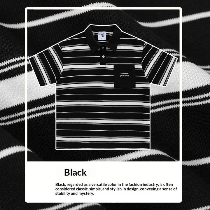 Loose-fitting Polo Shirt With A Lapel Collar Short-sleeved Striped T-shirt