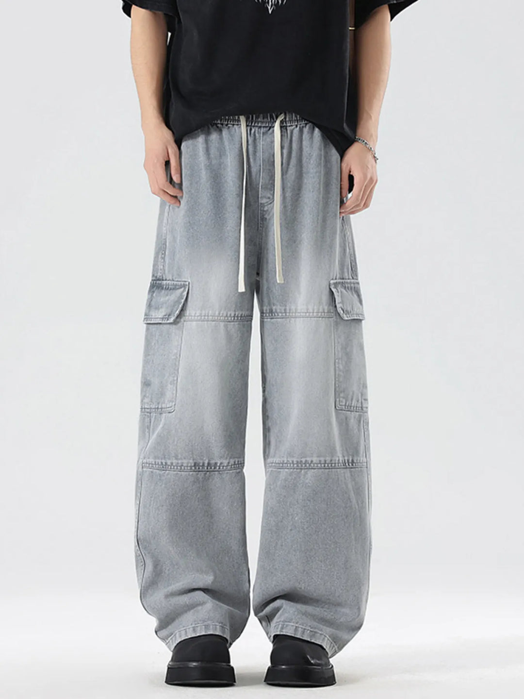 Men's Full Size Vintage Wash Wide Leg Jeans Plus Size