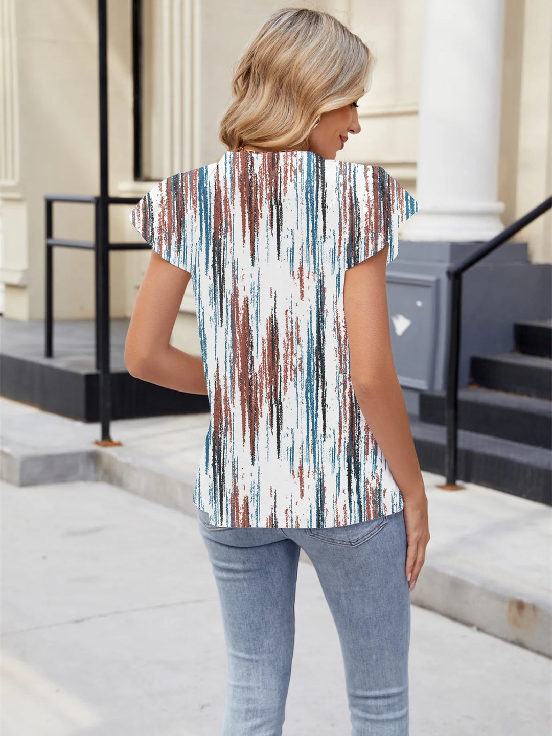 Floral Print V-Neck Cap Sleeve Casual Summer Blouse