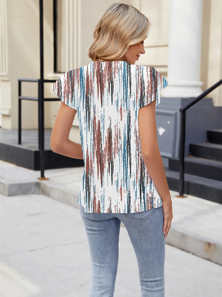 Floral Print V-Neck Cap Sleeve Casual Summer Blouse