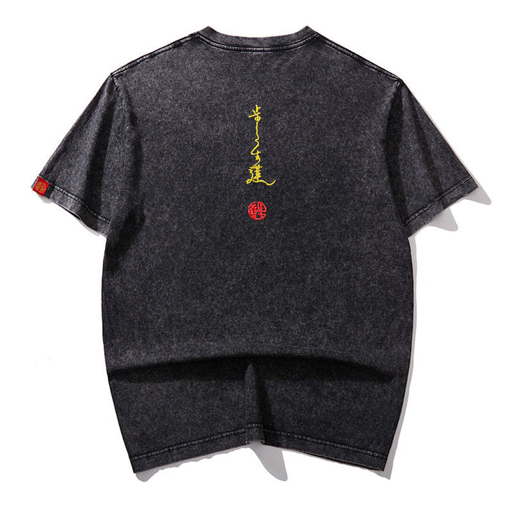 Boys Short Sleeve Couple T-shirt Summer Embroidered Lotus