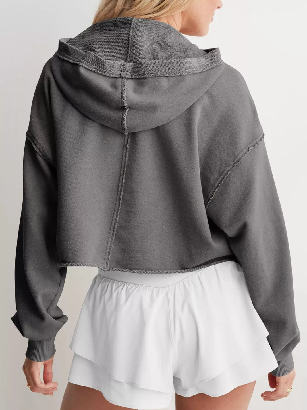 Exposed Seam Dropped Shoulder Hoodie