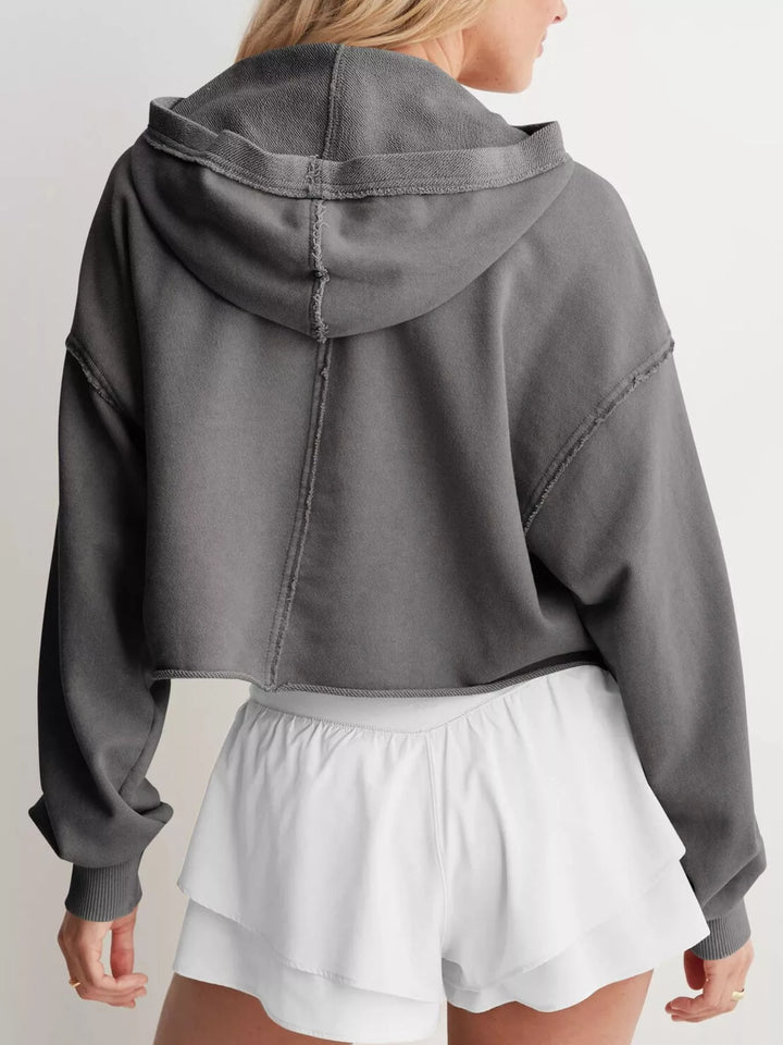 Exposed Seam Dropped Shoulder Hoodie