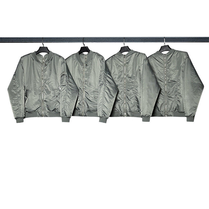 American-style High-street Loose-fit Solid-color Streetwear Bomber Jacket