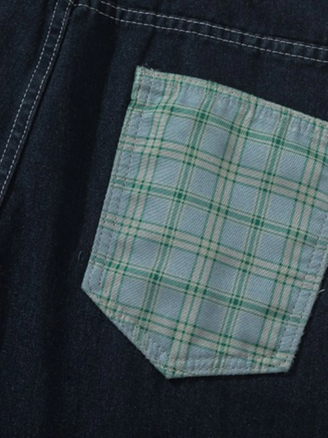 Men's Plaid Pocket Wide Leg Jeans