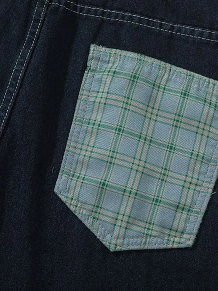 Men's Plaid Pocket Wide Leg Jeans