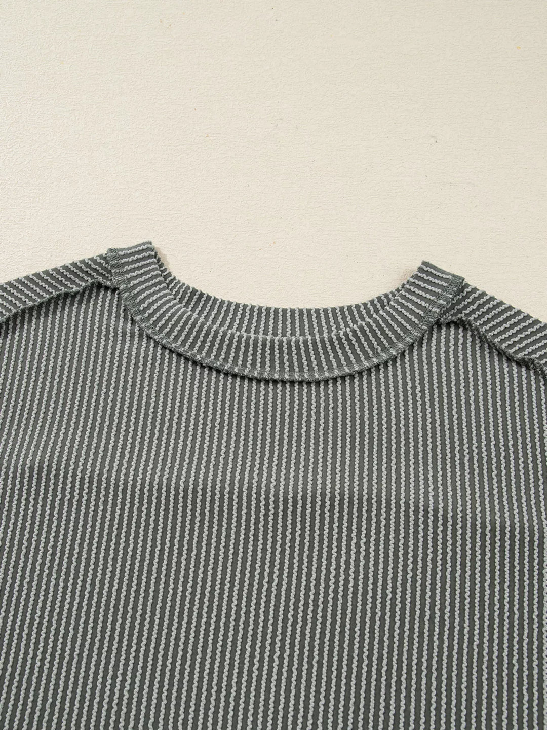 Twist Ribbed Exposed Seam Detail Long Sleeve Loose Top